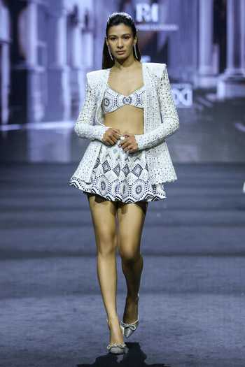 Ritika Mirchandani Heath Crystal Cutwork Net Skirt Set 