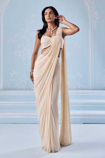 Seema Thukral Embellished Blouse With Pre-Draped Saree 