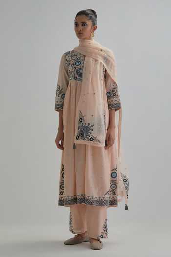 Kora Silk Chanderi Embroidered Anarkali Set 