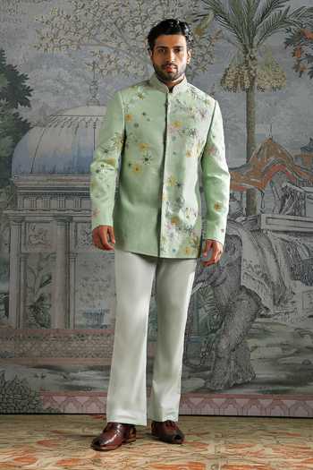 Asuka Embroidered Linen Bandhgala & Trouser Set 