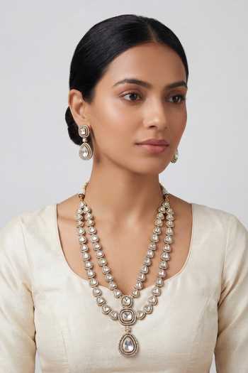 Zevar By Geeta Kundan Polki Necklace & Earrings Set 