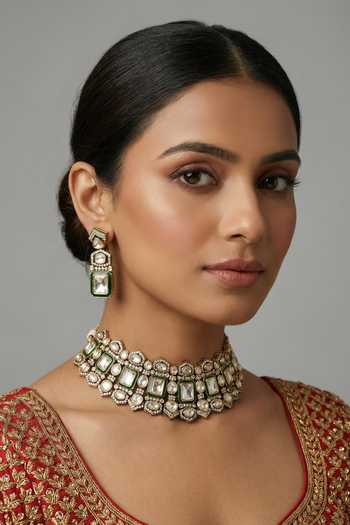 Zevar By Geeta Stone Studded Necklace & Earrings Set 