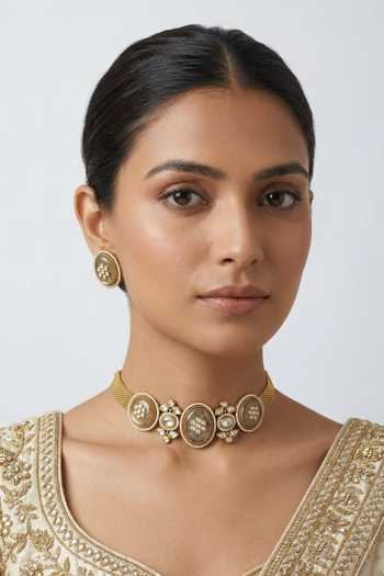 Zevar By Geeta Oval Necklace & Earrings Set 