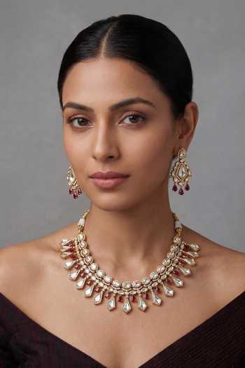 Zevar By Geeta Stone Studded Necklace & Earrings Set 