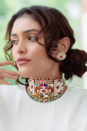 Zevar By Geeta Meenakari Choker Necklace & Earrings Set 