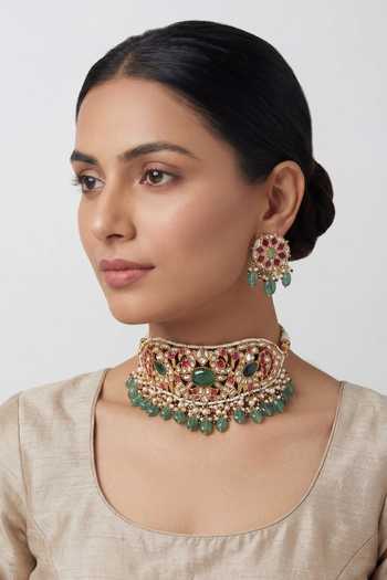 Zevar By Geeta Meenakari Choker & Earrings Set