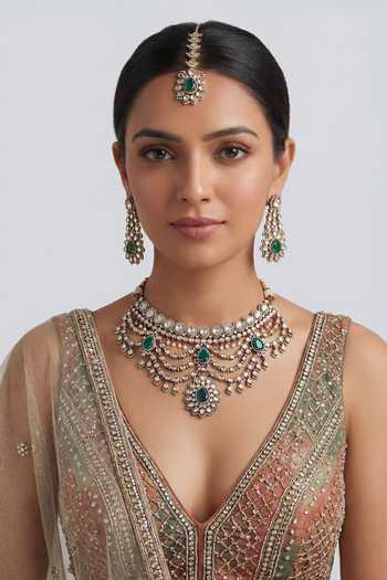 Zevar By Geeta Kundan Polki Necklace & Earrings Set