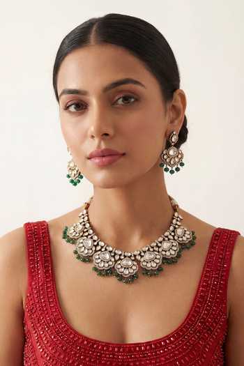 Zevar By Geeta Kundan Polki Necklace & Earrings Set 