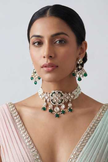 Zevar By Geeta Bead Drop Necklace & Earrings Set 