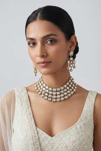 Zevar By Geeta Kundan Polki Necklace & Earrings Set 