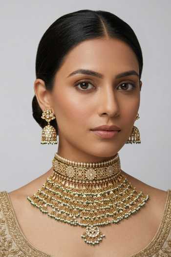 Zevar By Geeta Kundan Polki Necklace & Earrings Set 