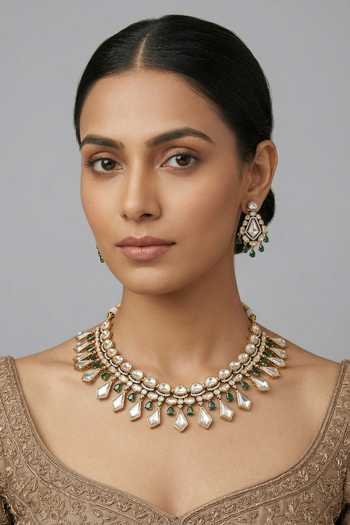 Zevar By Geeta Stone Studded Necklace & Earrings Set 