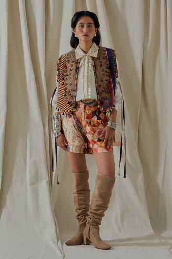 Aseem Kapoor Zuri Embroidered Gilet Shorts Set 