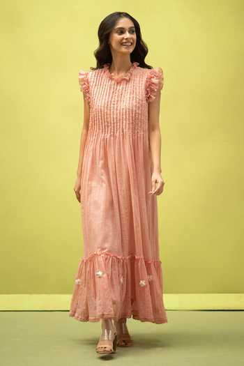 Vaani Beswal Birdsong Pleated Handwoven Cotton Dress 