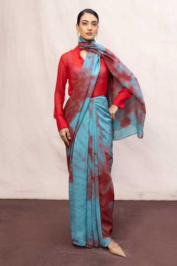 Ekaya Banaras Stroke Print Saree With Running Blouse 