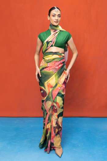 Ekaya Banaras Abstract Print Saree With Running Blouse