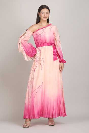 Mandira Wirk One Shoulder Doodle Pink Dress 