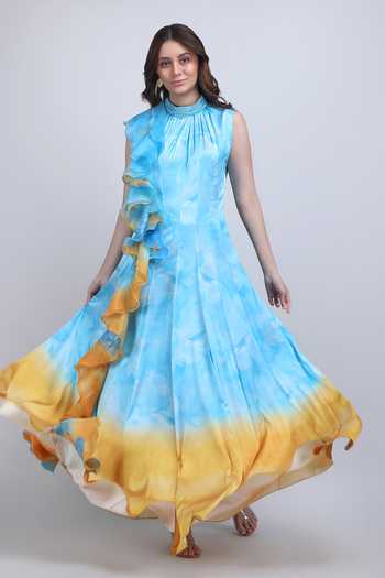 Mandira Wirk Aqua Ombre Ruffle Panelled Dress 