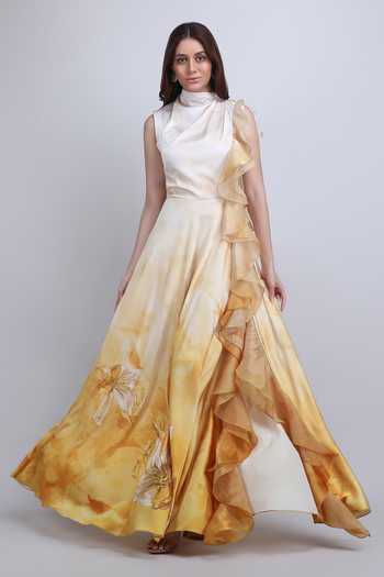 Mandira Wirk Ochre Sculpt Ruffle Dress 