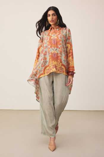 Ritu Kumar Khaki Myra Print Kurta With Pant 