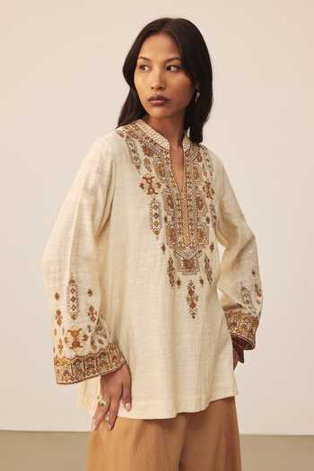 Ritu Kumar Beige Lara Embroidered Kurta 