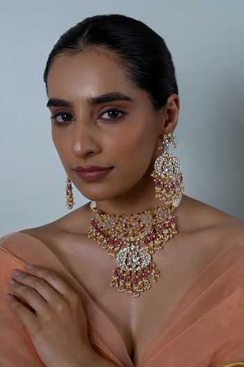 Shlok Jewels Jadau Embellished Necklace & Earrings Set 