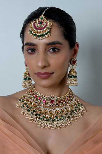 Shlok Jewels Kundan Embellished Bridal Necklace Set 
