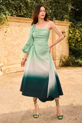 House Of Eda Camilla Draped Poplin Midi Dress 