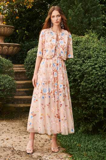 House Of Eda Aviette Embroidered Midi Dress With Cape 