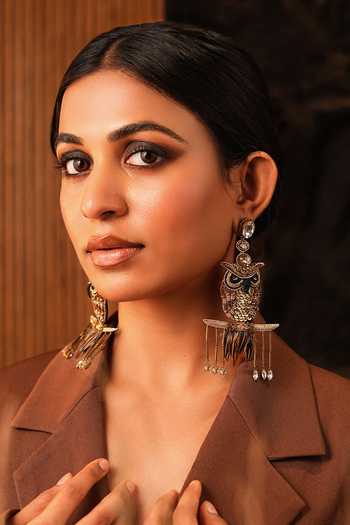 KARAARI Owl Hand Embroidered Earrings 