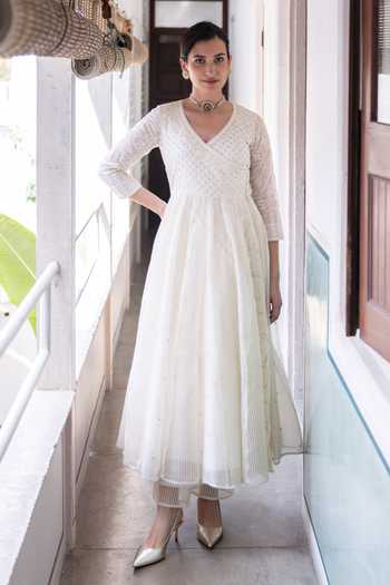 Label Nimbus Embroidered Yoke Ivory Angrakha Set 