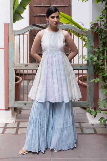 Label Nimbus Tie & Dye Short Kurta Sharara Set 