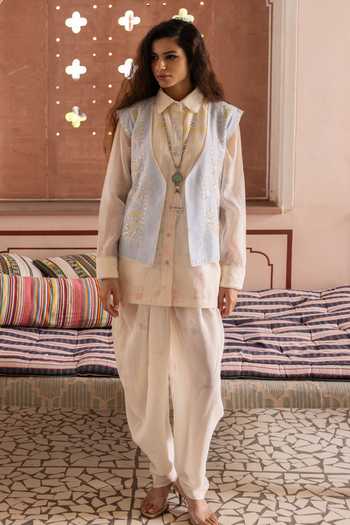 Label Nimbus Ice Melt Embroidered Jacket Dhoti Pant Set 