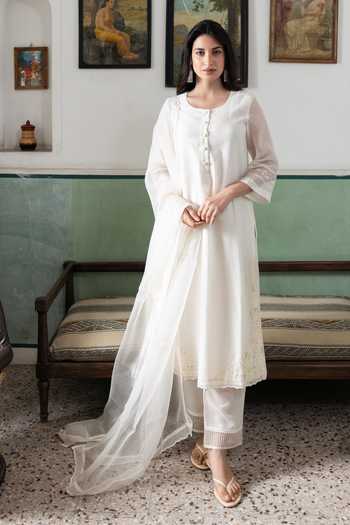 Label Nimbus Lucknowi Mukaish Handwork Kurta Set 