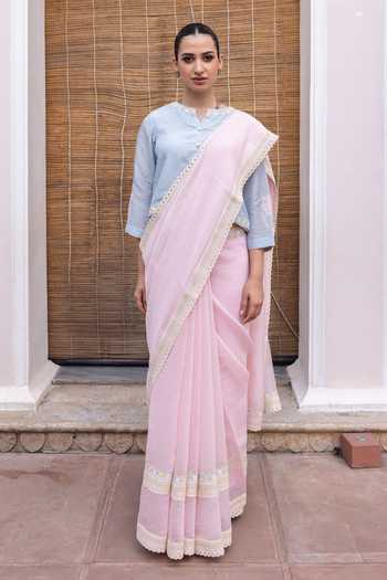 Label Nimbus Chanderi Saree With Embroidered Blouse 
