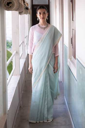 Label Nimbus Chanderi Saree Set With Embroidered Jacket 