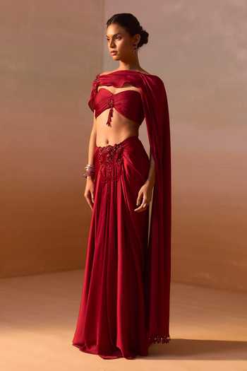 Nitika Gujral Draped Bustier With Embroidered Skirt 