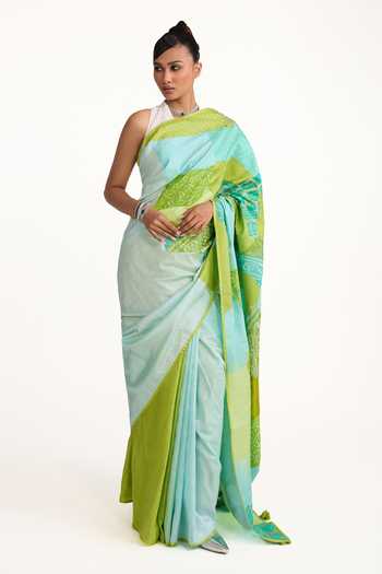 Naina Jain Patchwork Bandhani Saree With Unstitched Blouse Piece 