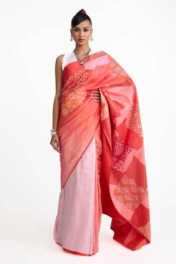 Naina Jain Bandhani Silk Patched Saree With Unstitched Blouse Piece 