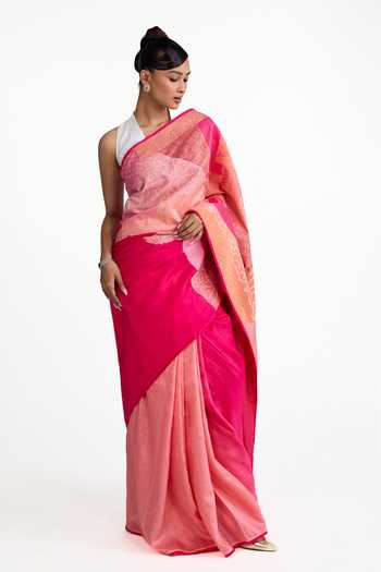 Naina Jain Silk Bandhani Patched Saree With Unstitched Blouse Piece 