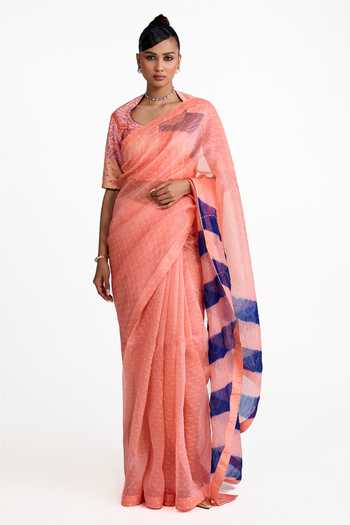Naina Jain Striped Palla Organza Saree With Blouse 