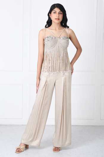 Isha Regalia Floral Fringed Bodysuit With Pant 