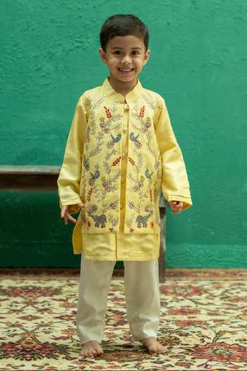 Rage Attire-Sweta Saria Safari Animal Embroidered Bamberg Silk Nehru Jacket & Kurta Set 