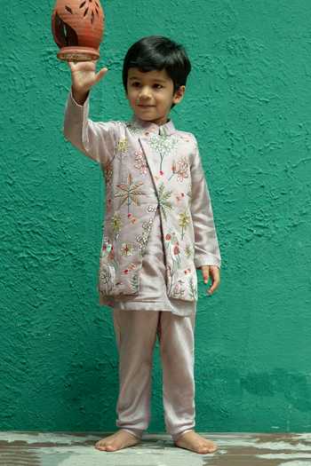 Rage Attire-Sweta Saria Phool Aur Pankh Pattern Nehru Jacket Kurta Set 