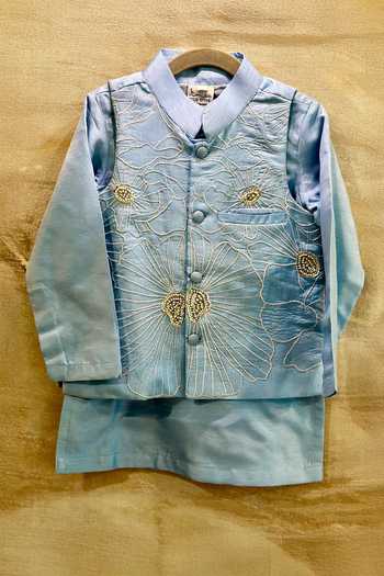 Rage Attire-Sweta Saria Floral Resham Embroidered Nehru Jacket Kurta Set 