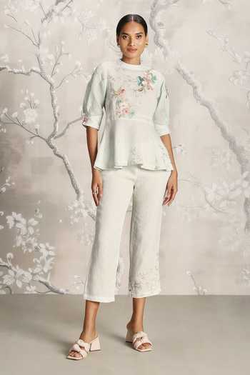 Kaveri Floral Embroidered Peplum Top With Pant 