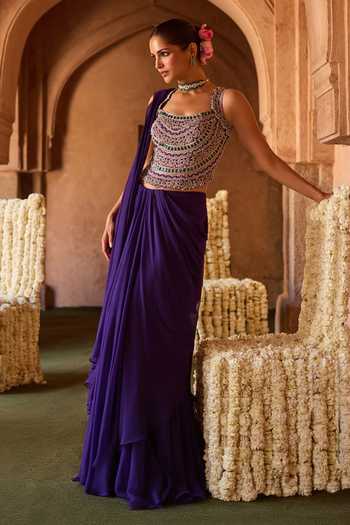 Charu And Vasundhara Tarangini Pre-Draped Saree With Embroidered Corset 