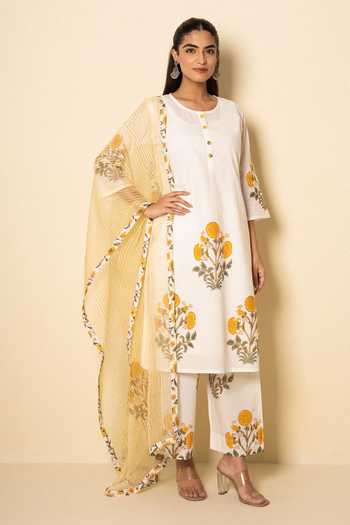 Kameez Summer Cotton Floral Block Print Kurta Set 