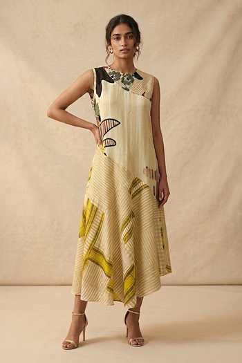Vedika M Sand Bloom Pintuck Dress 
