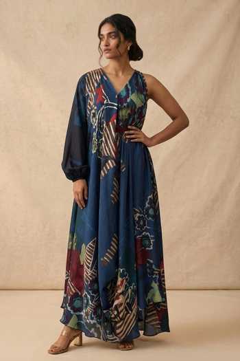 Vedika M Midnight Bloom Raglan Sleeve Draped Dress 
